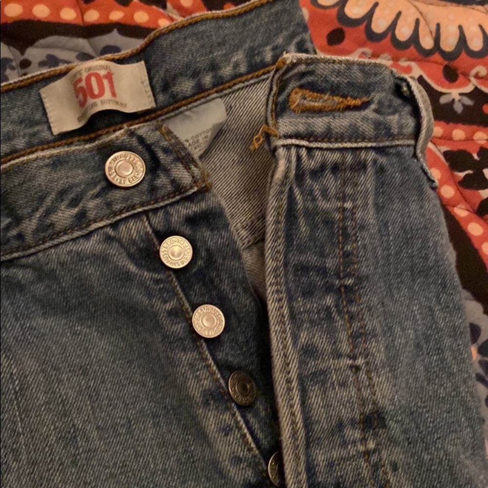 Levi Strauss 501 Button Fly jeans.  Light wash